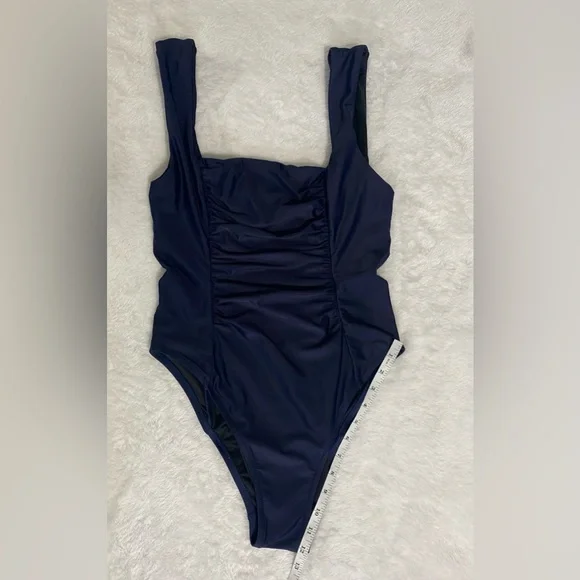 Reimagined by J Crew Size 10 Blue Ruched Built In Bra One Piece Swimsuit. NWOT - Picture 4 of 11